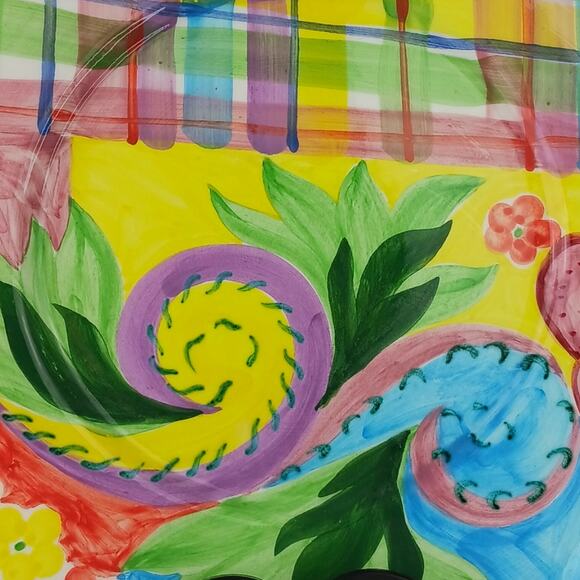 Mann Made In Italy Colorful Hand Painted Large Serving Plate Stamped Signed - Picture 3 of 6